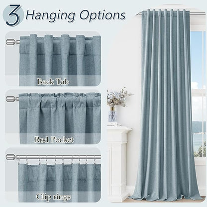 Blue 100% Blackout Linen Curtains 84 Inch Length 2 Panels Set - Image 6
