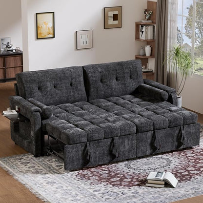Convertible Sleeper Sofa Bed, 86 Inch Chenille Pull Out Couch by Outdoorchairs