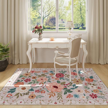 DUKINO 4x6 Area Rug, Floral Washable Rug Non Slip Office Chair Mat, Stain - Image 3