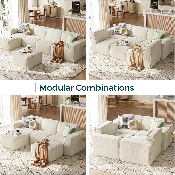LINSY HOME Modular Sectional Sofa, Corduroy Sectional Cloud Couches - Image 7