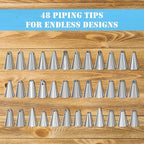Remerry 61 Pcs Cake Decorating Kit with 12" Wooden Cake Stand Turntable Includes Piping Tips, Spatula, Coupler, Offset & Straight Spatulas, Silicone Mat Baking Tools for Beginners and Professionals