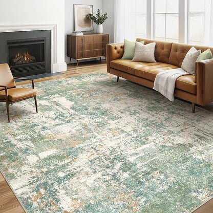 LOONGRUG 6x9 Area Rugs Washable Neutral Modern Living Room Rug Green | Abstract by LOONGRUG