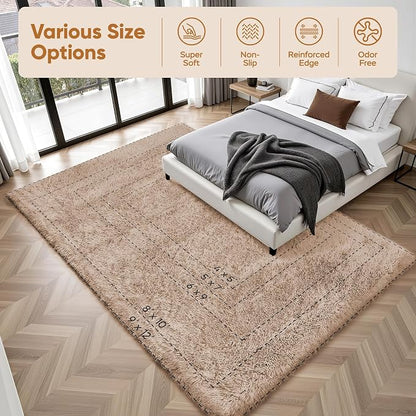 PLHXFR 8x10 Area Rugs Living Room: Fluffy Bedroom Rug Shag Carpet Camel | - Image 9