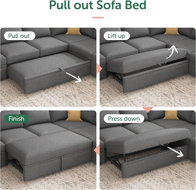HONBAY Modular Sectional Sleeper Sofa Bed, Sectional Couch - Image 5