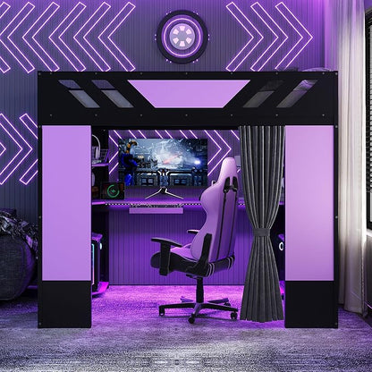 Full Size Wood Loft Bed with Built-in Workstation, Smart Storage, RGB Lighting - Image 3