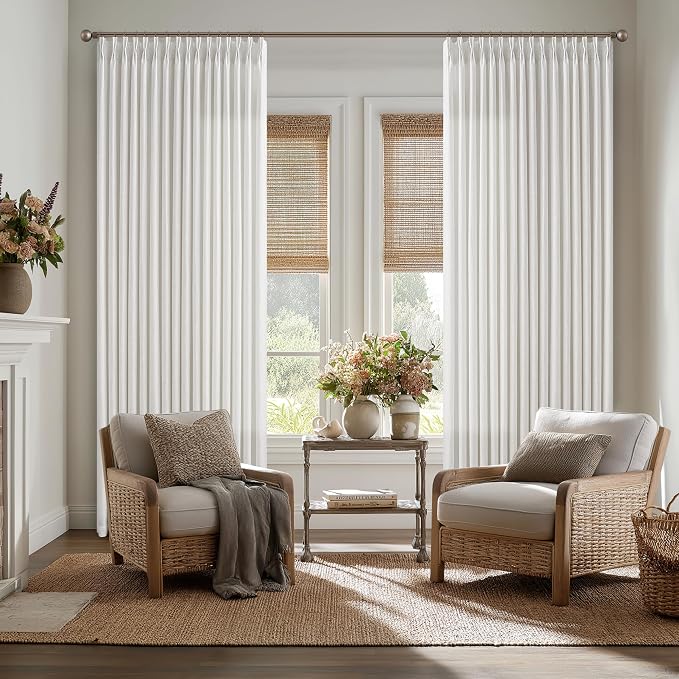 120 Inch Length Semi Sheer Thick Linen Pleat Curtains Ivory Beige White 50W | - Image 7