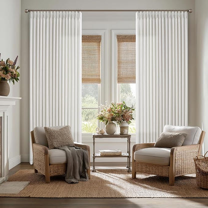 120 Inch Length Semi Sheer Thick Linen Pleat Curtains Ivory Beige White 50W | - Image 7