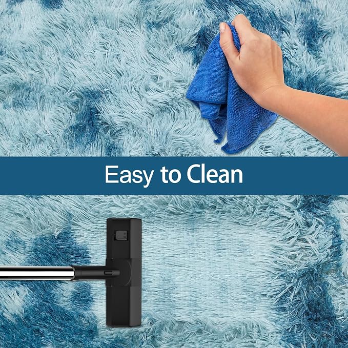 Super Soft Fluffy Living Room Area Rug 2x10 ft Tie-Dyed Light Blue Shaggy Furry - Image 7