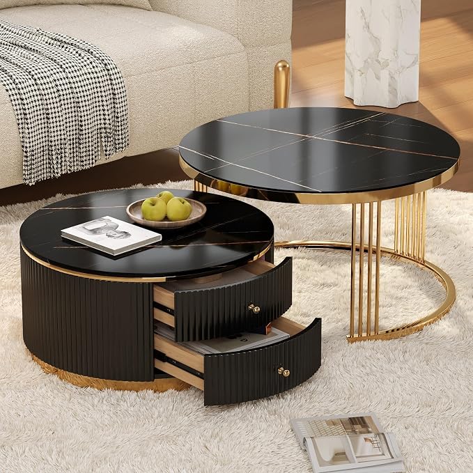 Merax 2-Piece Round Nesting Coffee Table Set - Image 5