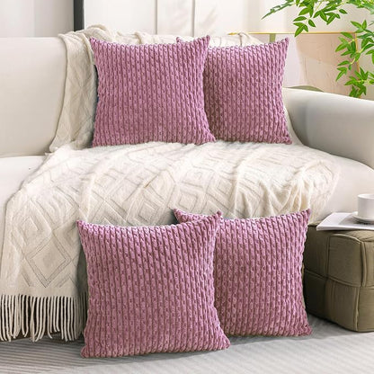 Set of 4 Pink Decorative Throw Pillow Covers 20x20 Inch Corduroy Pillow Covers - Image 3