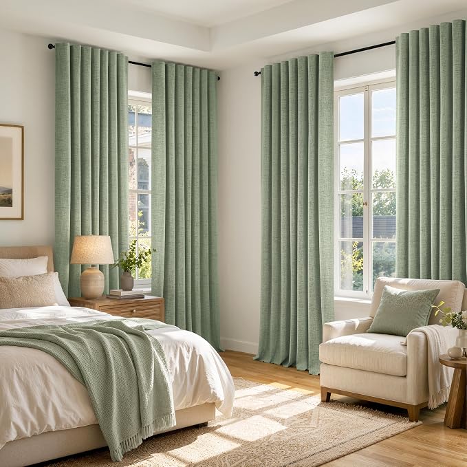 MIULEE 100% Blackout Linen Curtains 42 x 90 Inch Sage Green 2 Panels | Thermal - Image 8