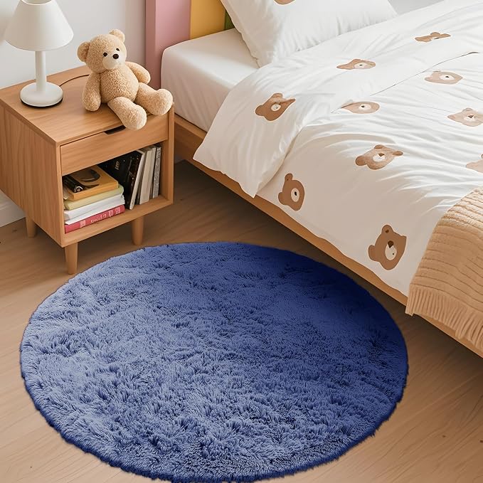 OLANLY Denim Blue Round Rugs for Bedroom - Image 3