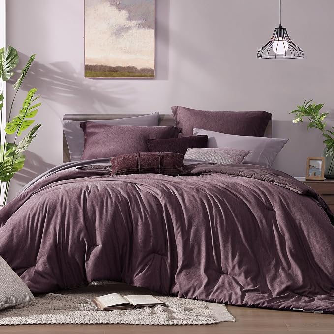 Monbix King Size Comforter Set, Italian Plum King Bedding Set Reversible by Monbix