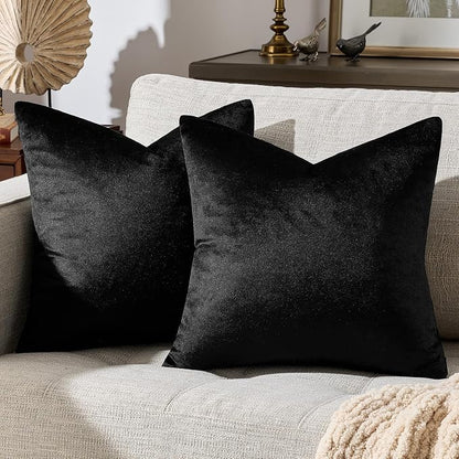 GIGIZAZA Black Velvet Pillow Covers 18x18 Decorative Pillows Pack of 2 | Throw - Image 6