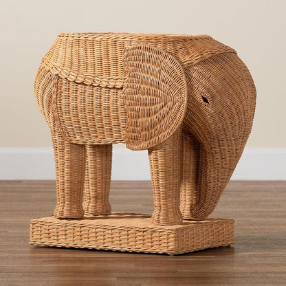 Bali & pari Elissa Bohemian Light Honey Rattan Elephant End Table - Image 9