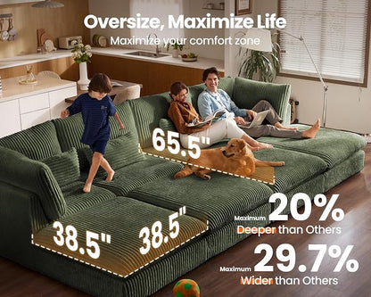 77" Oversized Corduroy Couch Modular Sectional Sofa, Washable Cloud Couch - Image 3