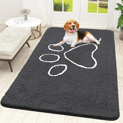 OLANLY Dog Door Mat for Muddy Paws 59x35, Paw Print Design Chenille Mud Mat | by OLANLY