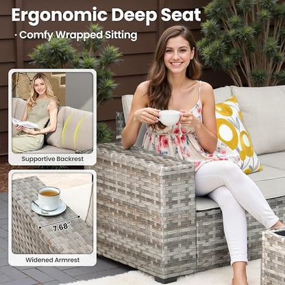 ovios 7 Pieces Patio Furniture Set, Outdoor Wicker Sectional Sofa - Image 5