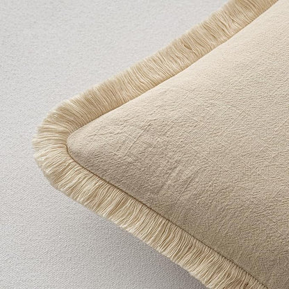 MIULEE Boho Linen Fringe Decorative Throw Pillow Covers Beige 16x16 | Set of 2 - Image 3