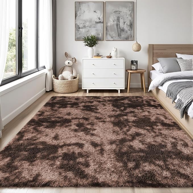 PLHXFR 5x7 Area Rug Living Room: Fluffy Bedroom Soft Shag Rug Coffee Brown | - Image 2