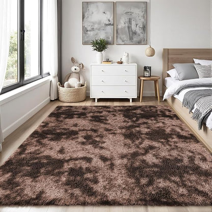 PLHXFR 5x7 Area Rug Living Room: Fluffy Bedroom Soft Shag Rug Coffee Brown | - Image 2