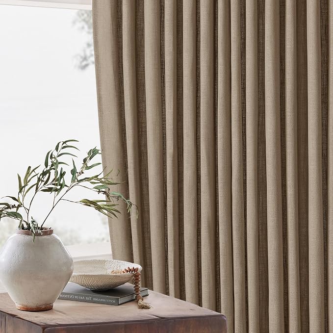 Latte Pinch Pleated Linen Semi Sheer Short Curtains 45 Inch Length 2 Panels | - Image 7