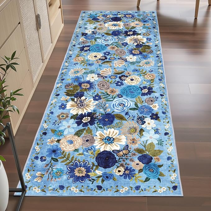 Blue Floral Hallway Runner Rug 3x7 - Image 5