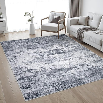 Area Rug Living Room: 6x6 Modern Washable Indoor Soft Carpet Grey | - Image 2