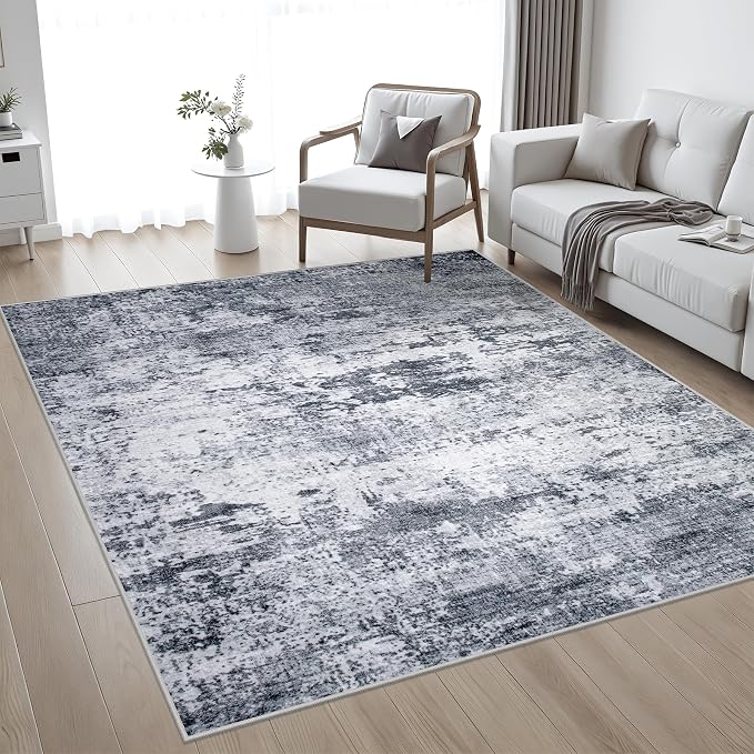 Area Rug Living Room: 4x4 Modern Washable Indoor Soft Carpet Grey | - Image 2