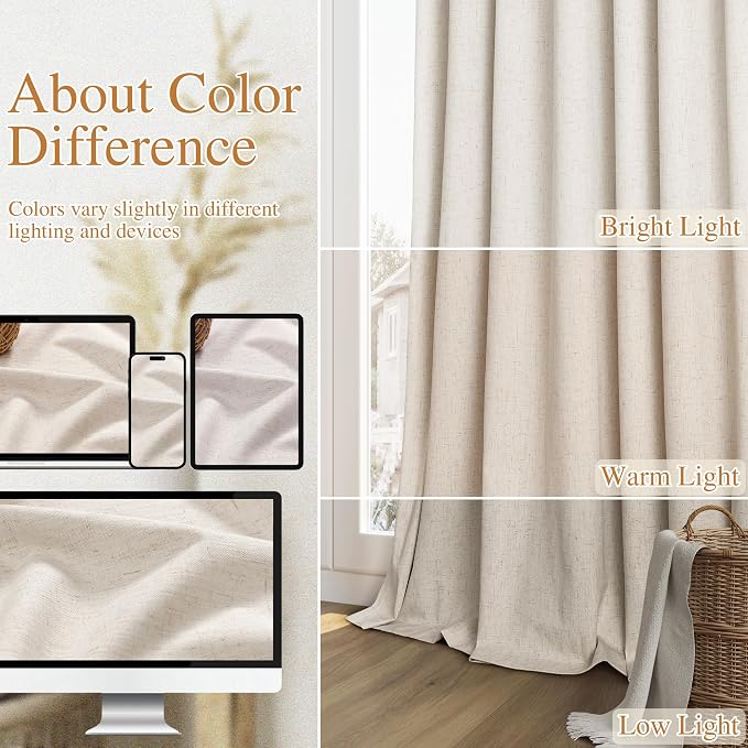 100% Blackout Linen Curtains 96 Inch Length 2 Panels Set - Image 7