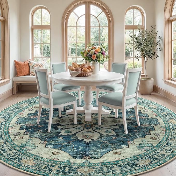 RELEANY Washable Area Rug, Round 10ft, Water Repellent, Pet Friendly, Vintage - Image 3