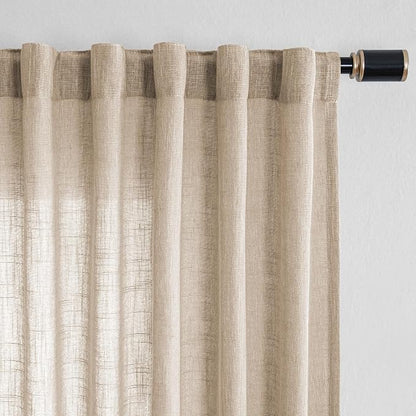 MYSKY HOME Cotton Curtains for Living Room Farmhouse Semi Sheer Light Filtering - Image 7