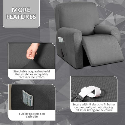 ULTICOR 4-Piece, 1 Seat Recliner Cover, Yarn Dyed Reclining Chair Covers - Image 3