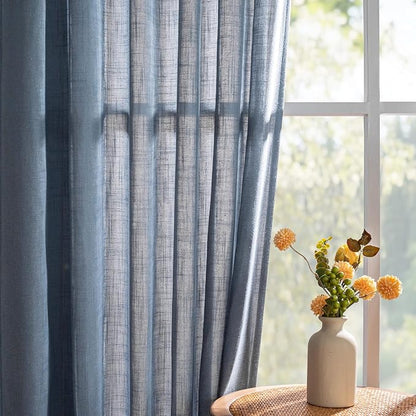 MYSKY HOME 96 Inches Semi Sheer Sliding Door Curtains Farmhouse Light Filtering - Image 9