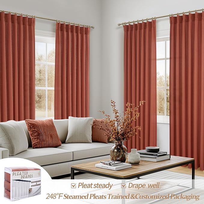 Burnt Orange Flax Linen Sheer Curtains 84 Inches Long - Image 5