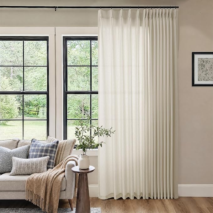 Extra Wide Pinch Pleated 96 Inch Long Linen Curtains 100 Inches Wide | Light - Image 6