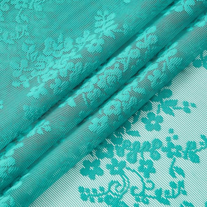 YJ YANJUN Vintage Lace Curtains 63 Inch Length Victorian Floral Teal Sheer - Image 4
