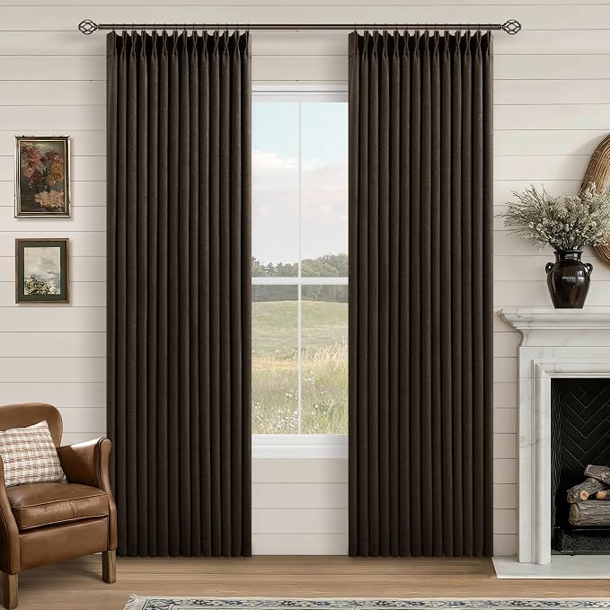 Dark Chocolate Pinch Pleated 100% Blackout Linen Bedroom 80 Inch Curtains | by Twodrapes