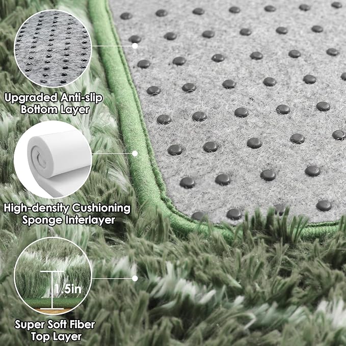 Area Rugs for Bedroom Living Room, 4x6 Fluffy Olive Green and White Rug | - Image 4