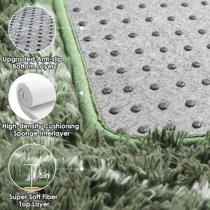 6x9 Area Rugs for Living Room Bedroom, Fluffy Olive Green and White Rug | - Image 4