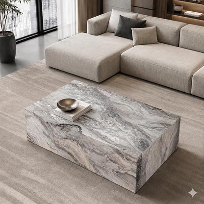 Coffee Table, Modern Faux Marble Living Room Table in Grey - Image 4