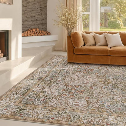 Vintage Moss Green Living Room Rug, 7x10 Washable Large Area Rugs - Image 8