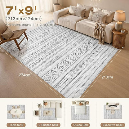 cotiled Boho 7x9 Area Rug for Living Room: Large Moroccan Washable Rug | Solve - Image 9