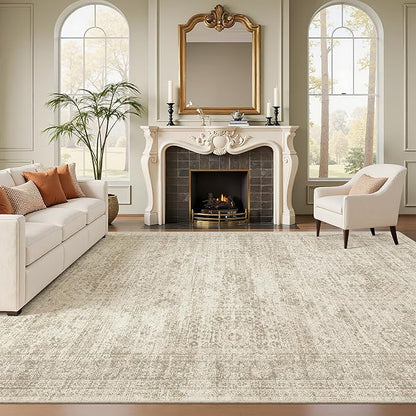 Soalmost 7x10 Area Rug for Living Room Washable Rugs Non-Slip Beige | Low-Pile by Soalmost