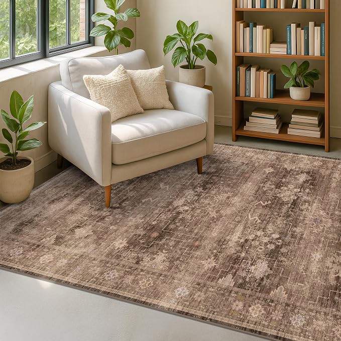Boho Taupe Brown 4x6 Living Room Rug by HazoHaus