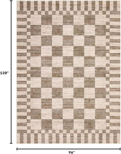 GarveeHome 8x10 Area Rugs Geometric Washable Modern Brown Checkered Rug | - Image 2