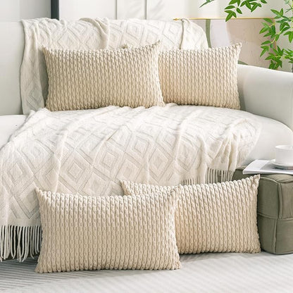 Set of 4 Beige Decorative Throw Pillow Covers 12x20 Inch Corduroy Pillow Covers - Image 9