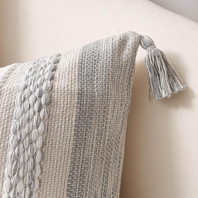 Gray Boho Decorative Throw Pillow Cover 22x22 Square Farmhouse Accent Cushion - Image 7
