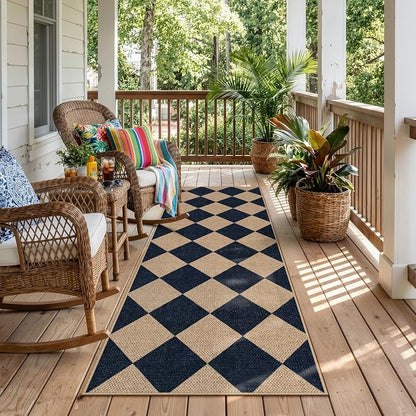 Lahome Checkered Easy Jute Non Slip Runner Rug, 2x6 Kitchen Runner Rug Washable by Lahome