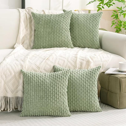 Set of 4 Sage Green Decorative Throw Pillow Covers 22x22 Inch Corduroy Pillow - Image 9